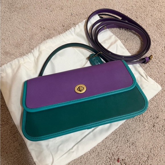 Coach Colorblock Leather Top Handle Satchel in Purple and Teal - Picture 5 of 9